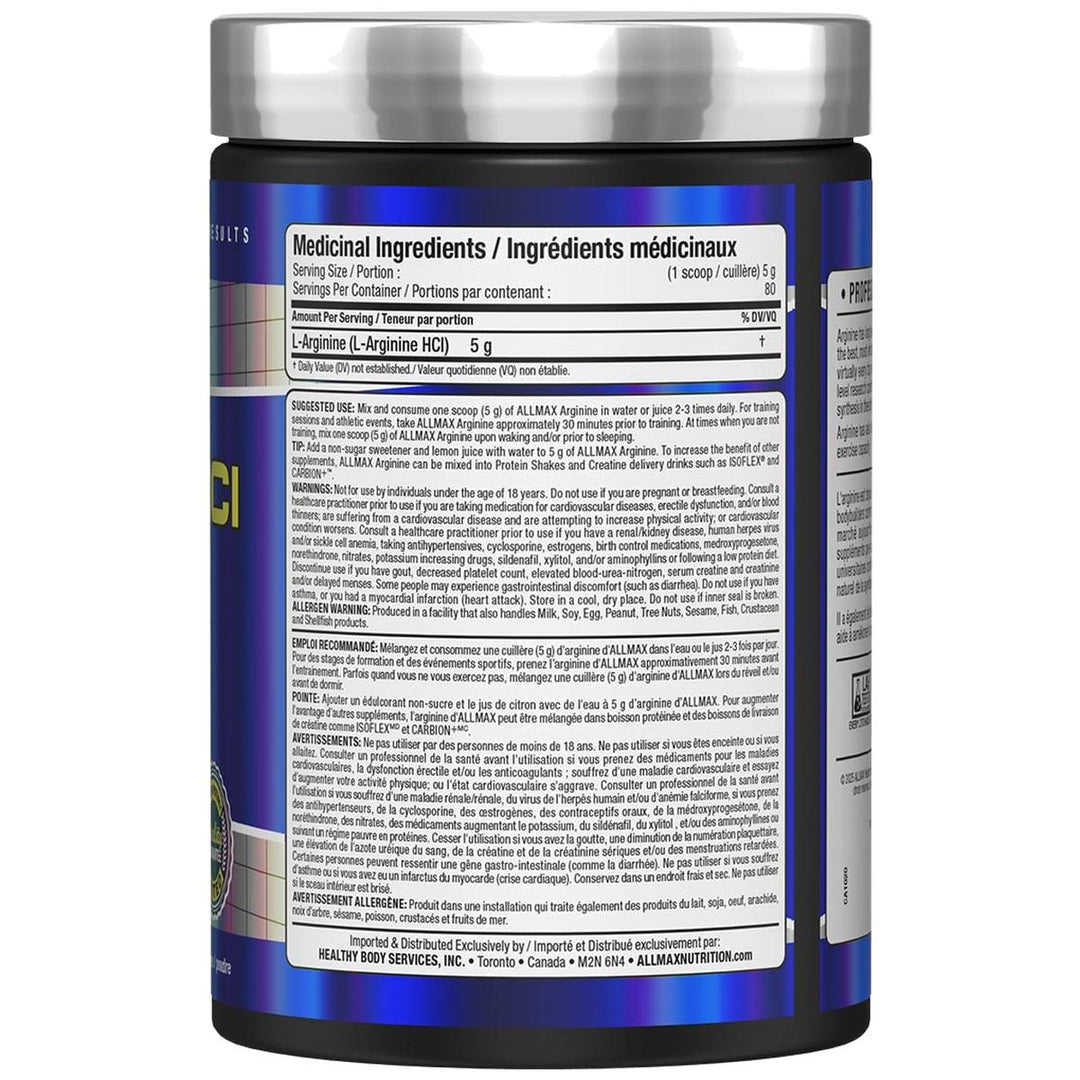 Allmax Arginine HCl 400g Supplement Facts – Bulldog Nutrition