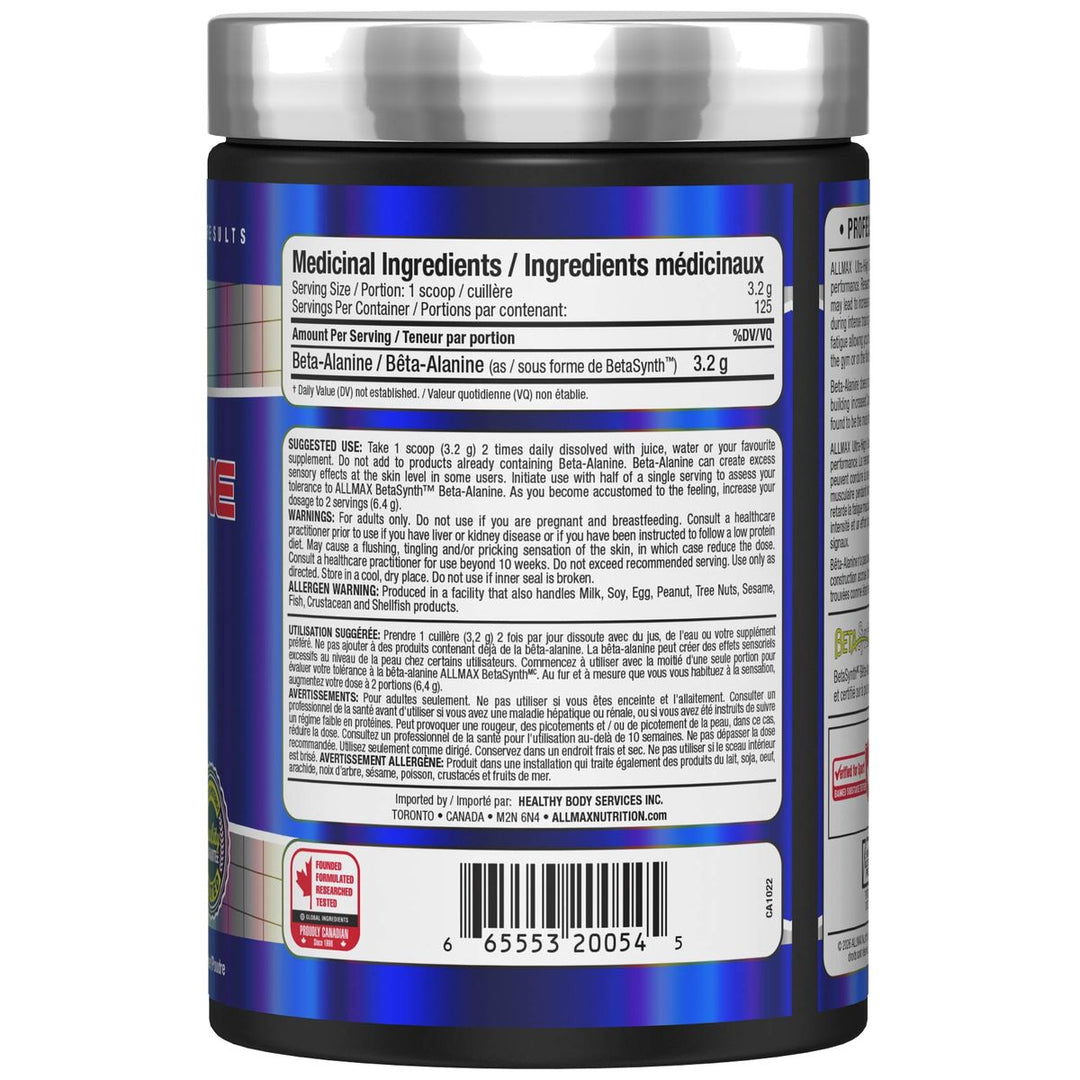 Allmax Beta-Alanine 400g Supplement Facts – Bulldog Nutrition