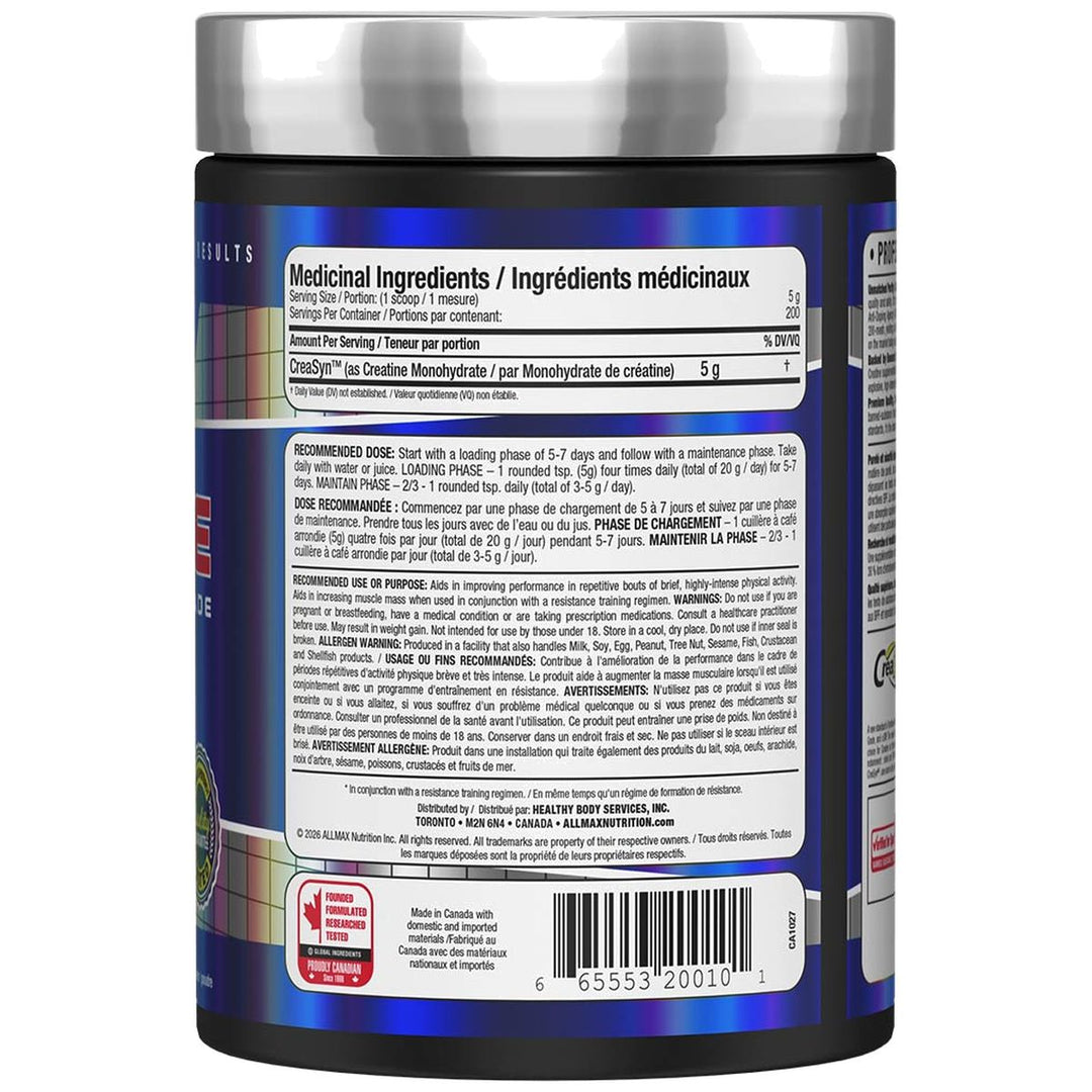Allmax Creatine Monohydrate 1000g Supplement Facts – Bulldog Nutrition