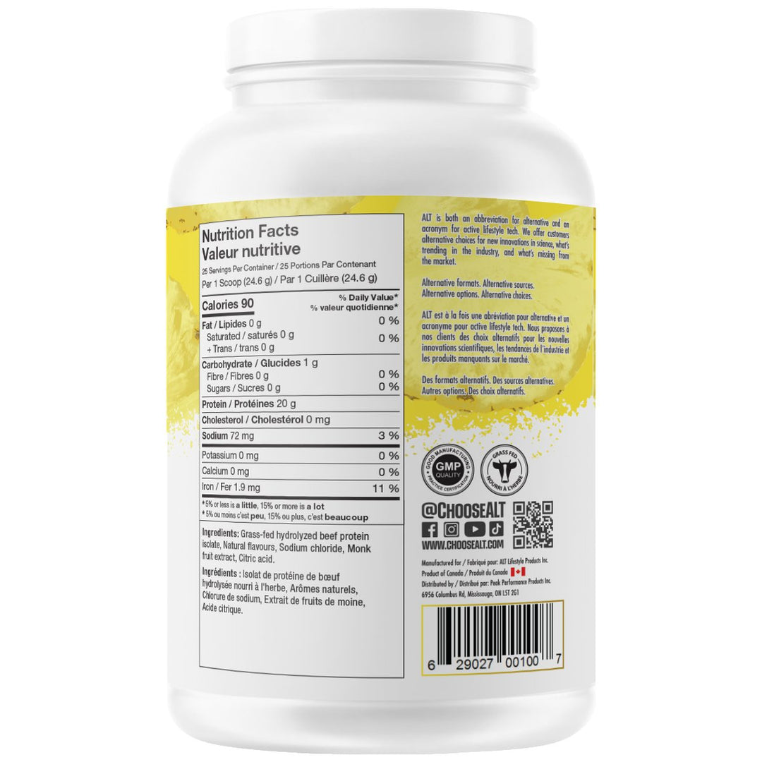 ALT Grass Fed Beef Protein Isolate 615g Pineapple Label – Bulldog Nutrition Canada