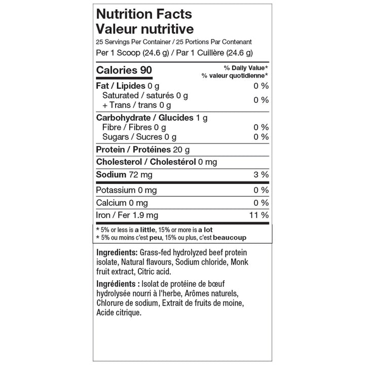 ALT Grass Fed Beef Protein Isolate 615g Pineapple Supplement Facts – Bulldog Nutrition