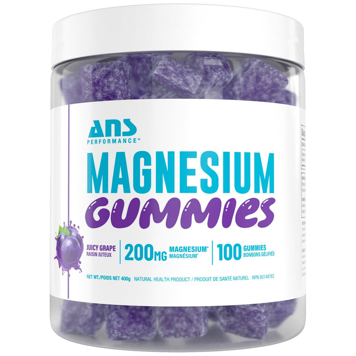 ANS Performance Magnesium Gummies Juicy Grape 100 gummies jar — 200mg elemental magnesium per serving