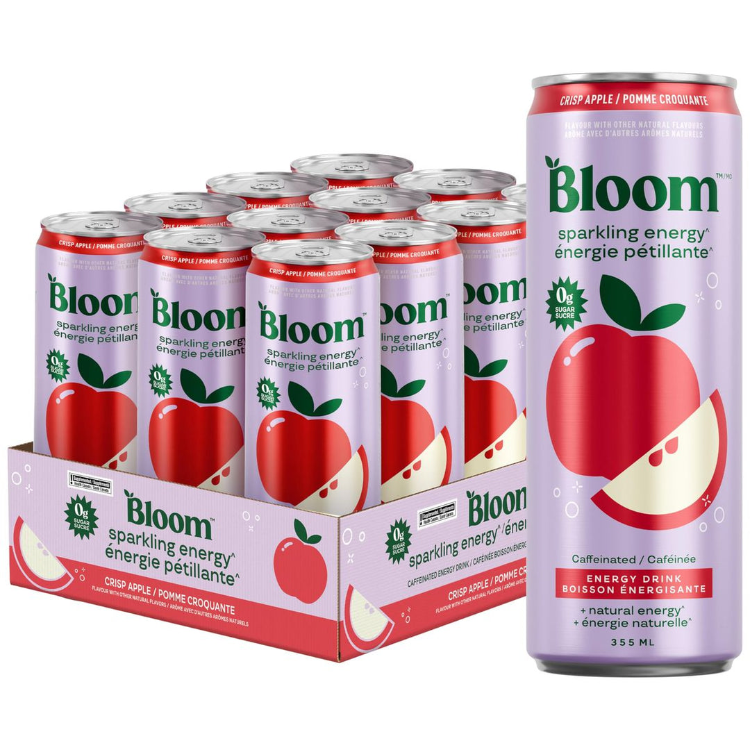 Bloom Sparkling Energy Drink Case 12 Cans Crisp Apple – Bulldog Nutrition Canada
