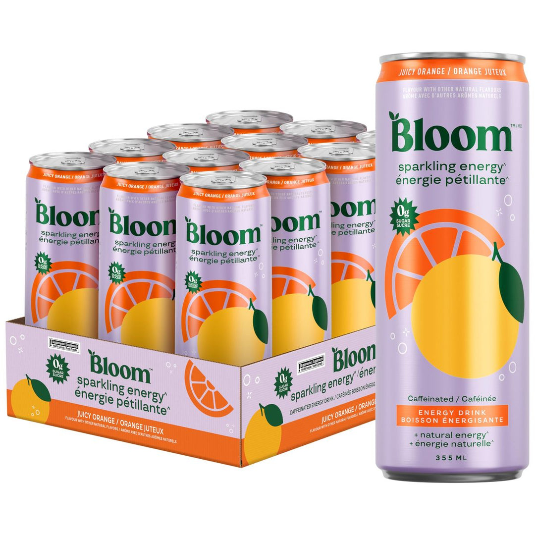 Bloom Sparkling Energy Drink Case 12 Cans Juicy Orange – Bulldog Nutrition Canada