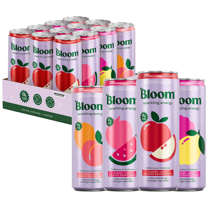 Bloom Sparkling Energy Drink Case 12 Cans Variety Pack – Bulldog Nutrition Canada