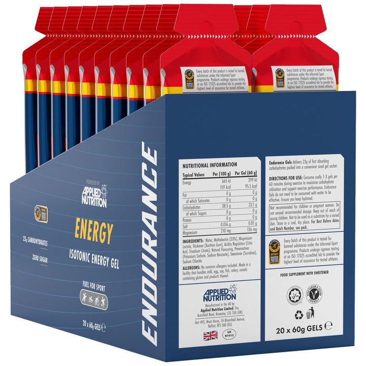 Applied Nutrition Endurance Isotonic Energy Gels 20 pack Fruit Burst case