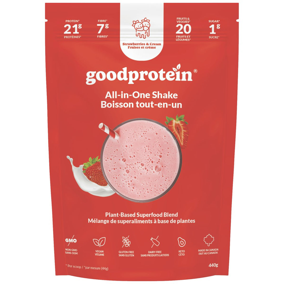 Good Protein All-in-One Shake 440g Strawberries &amp; Cream – Bulldog Nutrition Canada