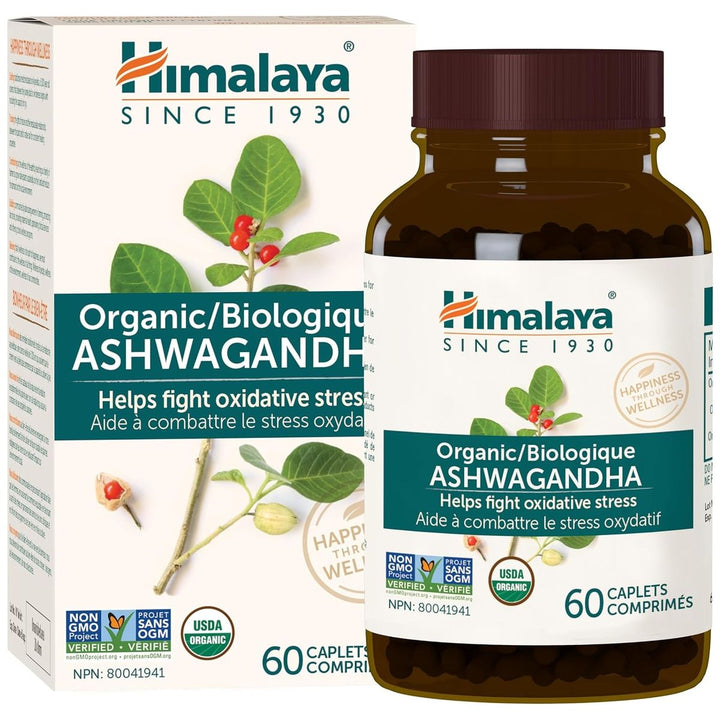 Himalaya Organic Ashwagandha 60 caplets bottle and box - buy in Canada