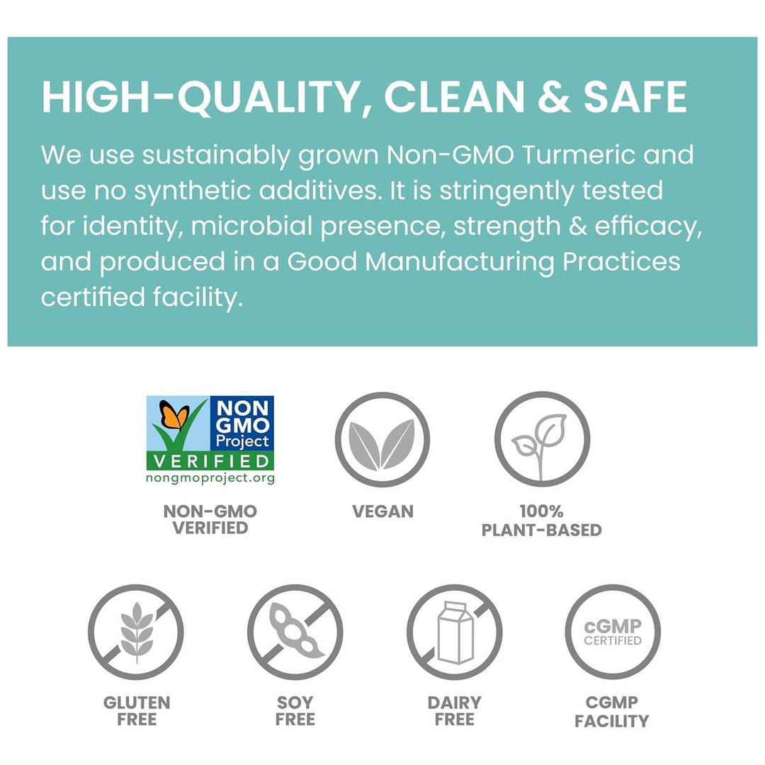 Himalaya Turmeric 95 certifications - Non-GMO, vegan, gluten free, cGMP facility