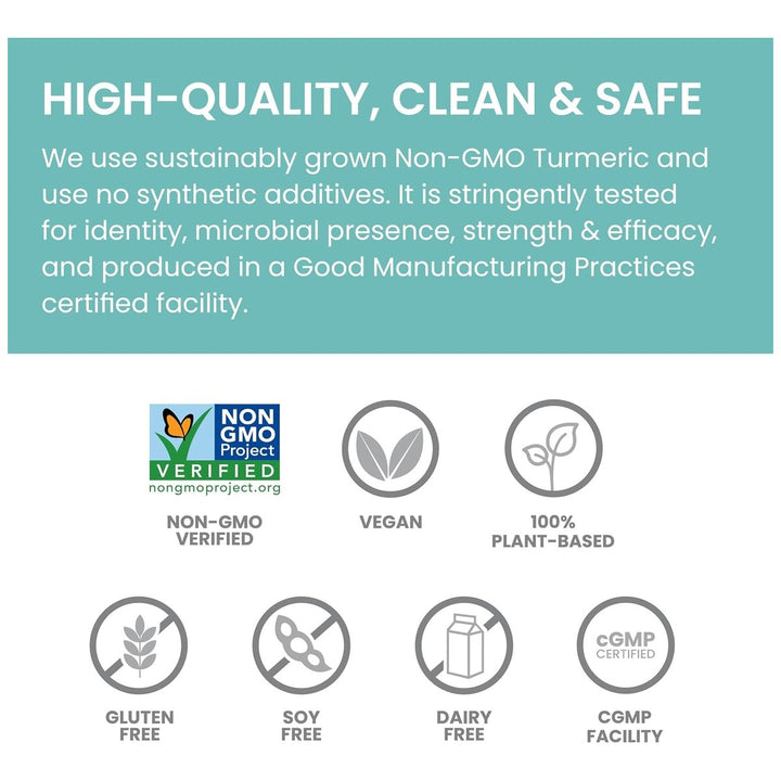 Himalaya Turmeric 95 certifications - Non-GMO, vegan, gluten free, cGMP facility