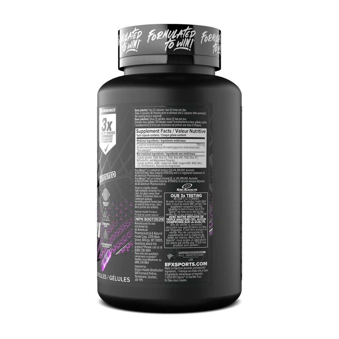 EFX Sports Kre Alkalyn EFX 120caps Supplement Facts – Bulldog Nutrition