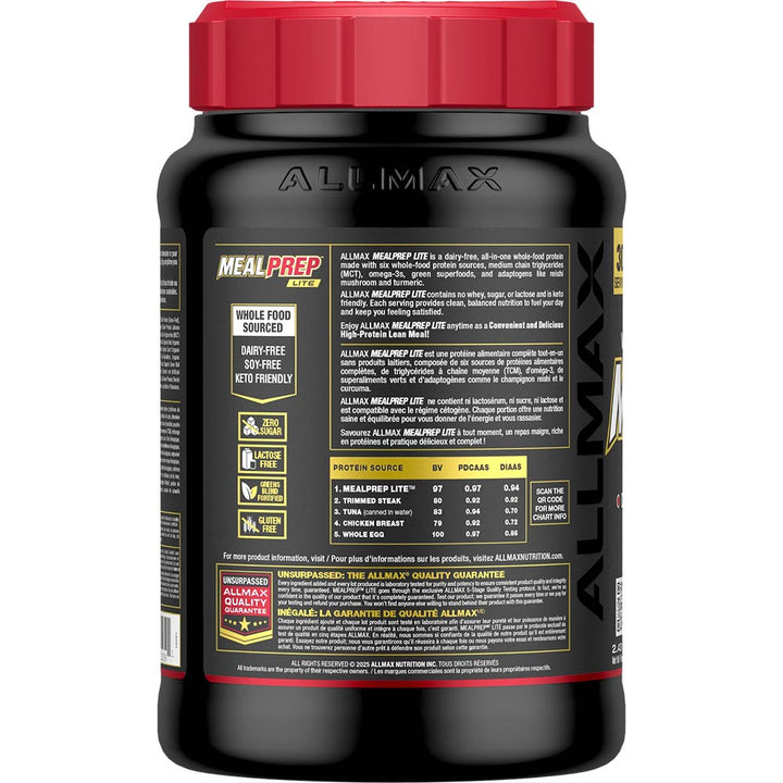 Allmax MealPrep Lite Chocolate Peanut Butter Cup nutrition facts left panel