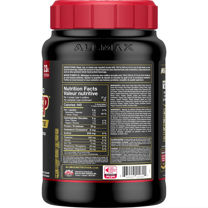 Allmax MealPrep Lite Chocolate Peanut Butter Cup ingredients panel whole food protein