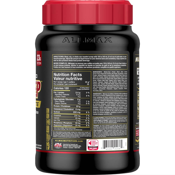 Allmax MealPrep Lite Double Chocolate Fudge ingredients panel whole food protein