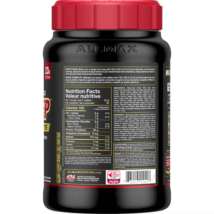 Allmax MealPrep Lite Vanilla Waffle Cone ingredients panel whole food protein