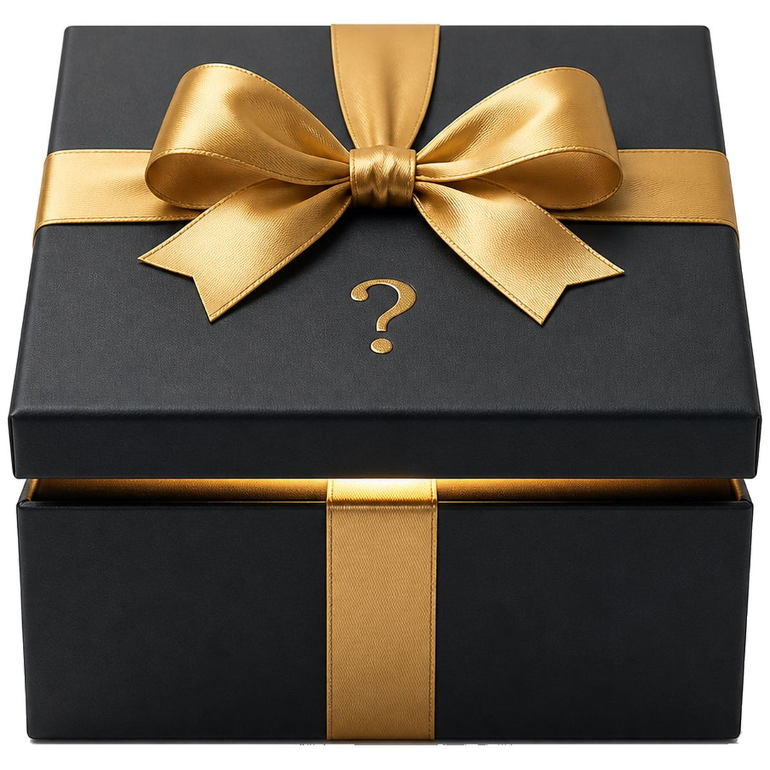 LIMITED Mystery Gift Value $25+ — charcoal gift box with gold ribbon