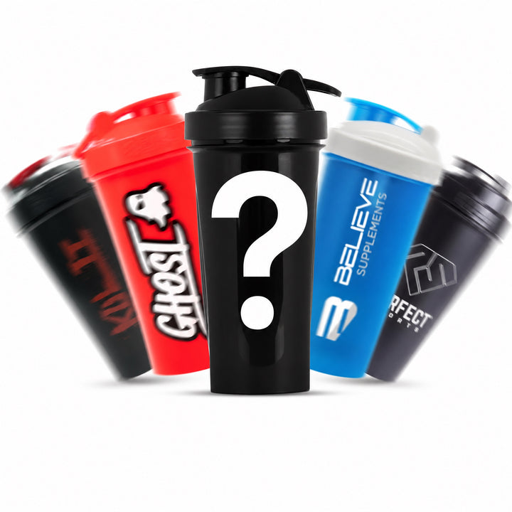Random mystery shaker bottle surrounded by assorted branded shaker bottles – Bulldog Nutrition Canada