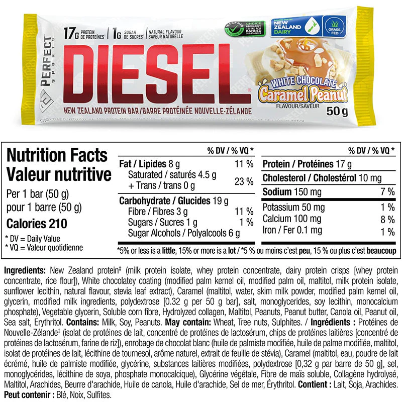 Diesel New Zealand Protein Bars Nutrition Facts White Chocolate Caramel Peanut