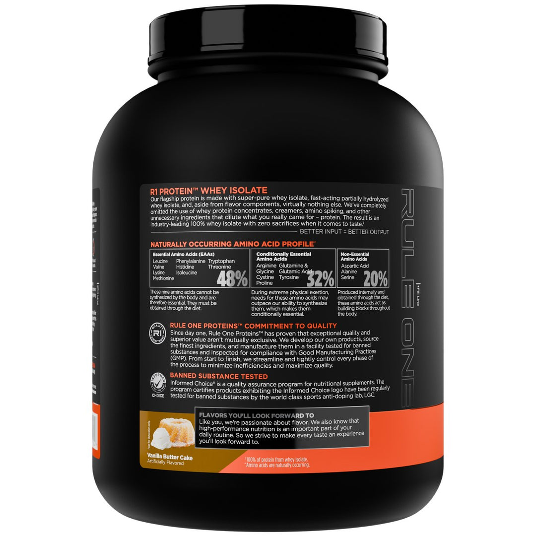 Rule1 Whey Isolate 5lb Vanilla Butter Cake Left