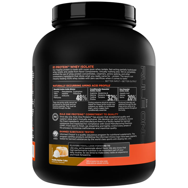 Rule1 Whey Isolate 5lb Vanilla Butter Cake Left
