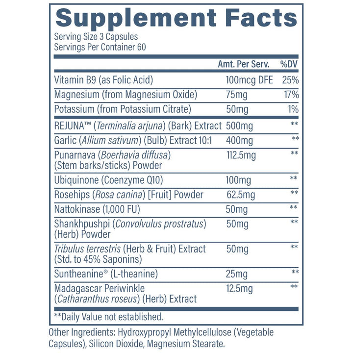 Revive MD Blood Pressure supplement facts panel - arjuna CoQ10 garlic magnesium potassium