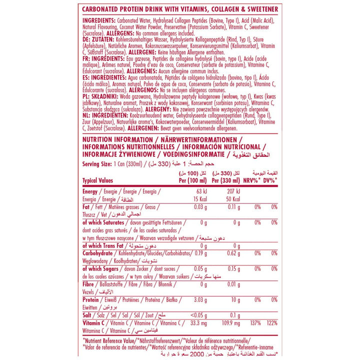 Applied Nutrition Sparkling Protein Water nutrition facts panel