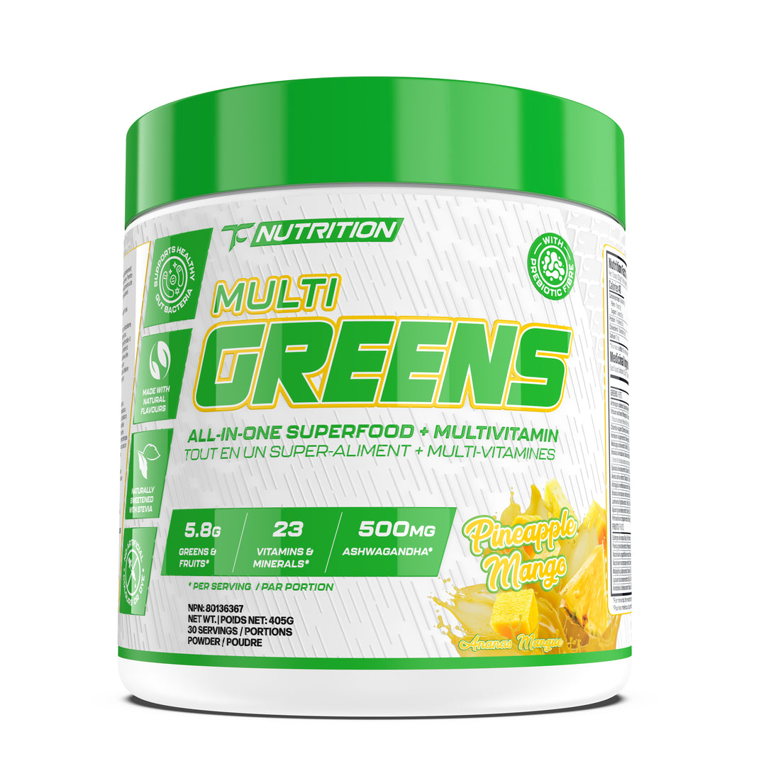 TC Nutrition Multi Greens Pineapple Mango flavour 30 servings — front view