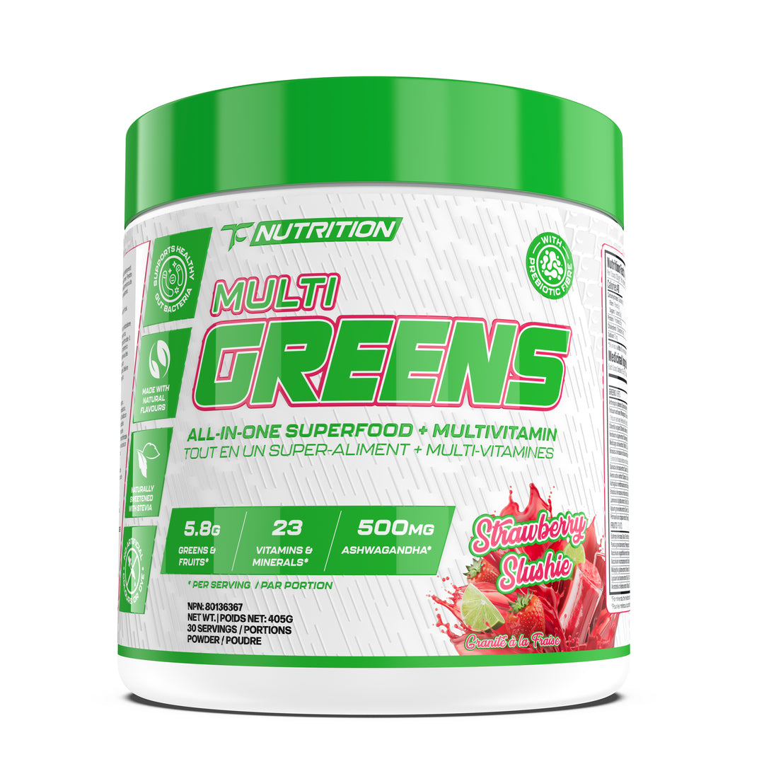 TC Nutrition Multi Greens Strawberry Slushie flavour 30 servings — front view