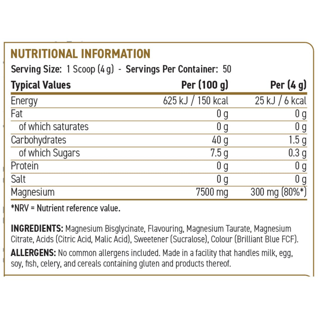 Applied Nutrition Tri-Magnesium nutrition facts panel