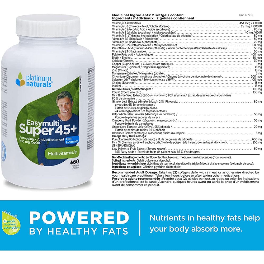 Platinum Naturals EasyMulti Super 45+ for Men, 60 softgels