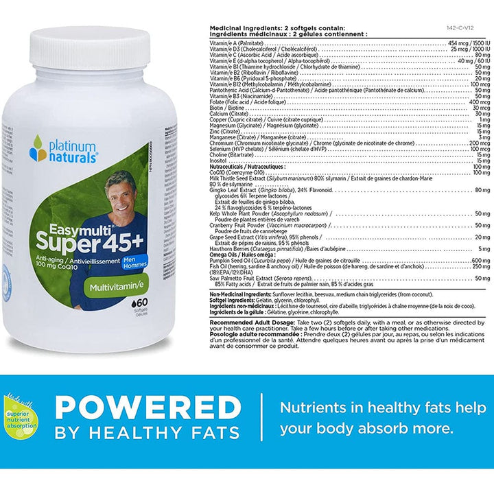 Platinum Naturals EasyMulti Super 45+ for Men, 60 softgels