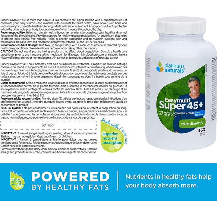 Platinum Naturals EasyMulti Super 45+ for Men, 60 softgels