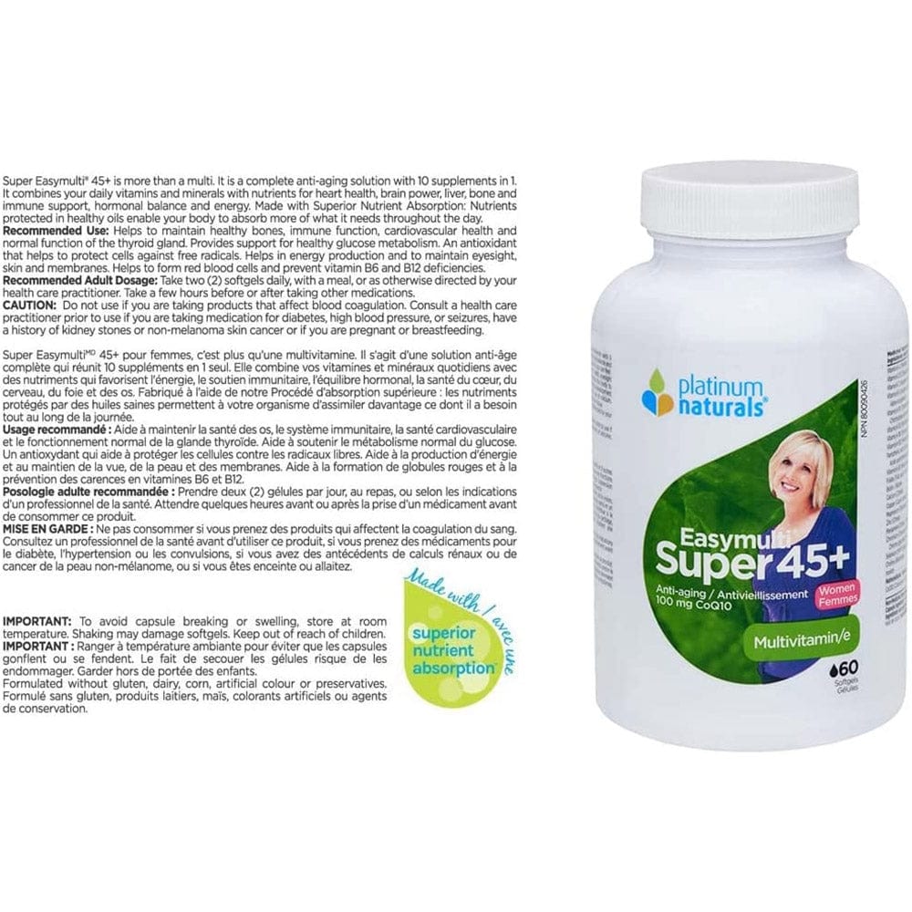 Platinum Naturals EasyMulti Super 45+ for Women, 60 softgels