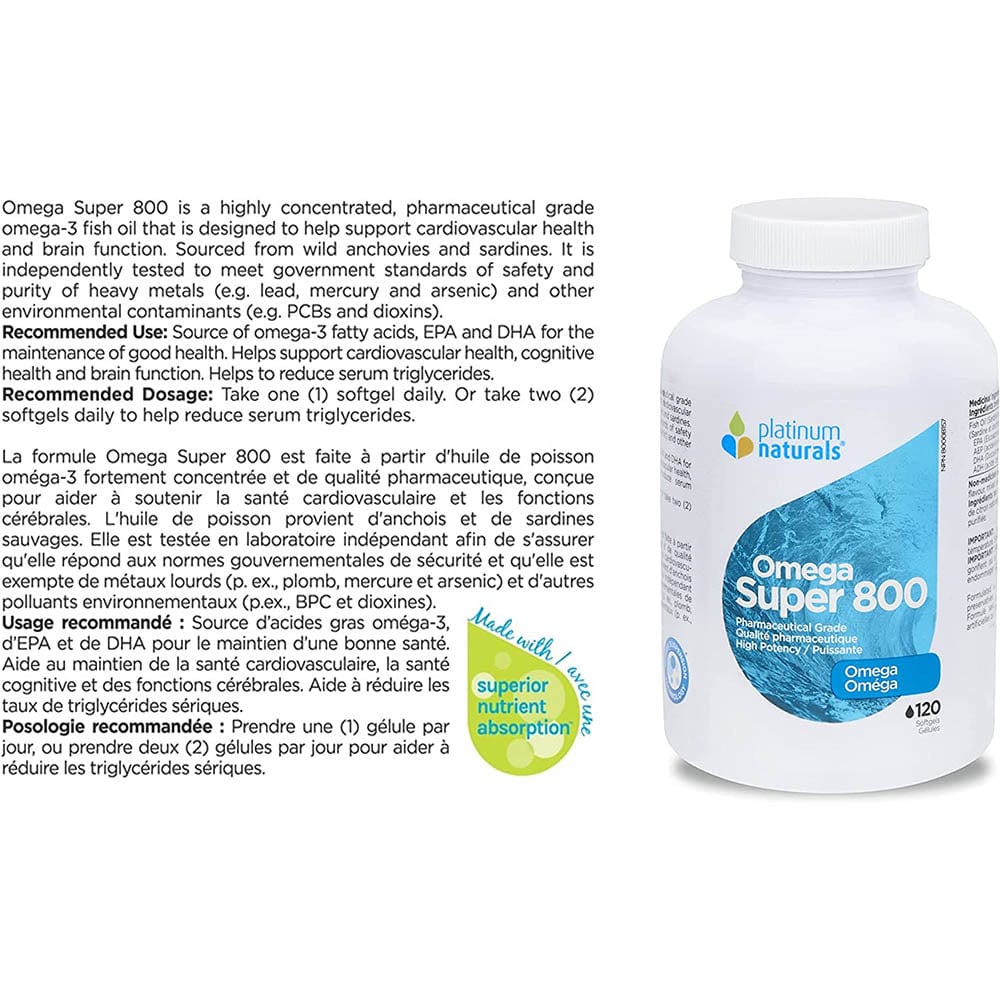 Platinum Naturals Omega Super 800, 120softgels