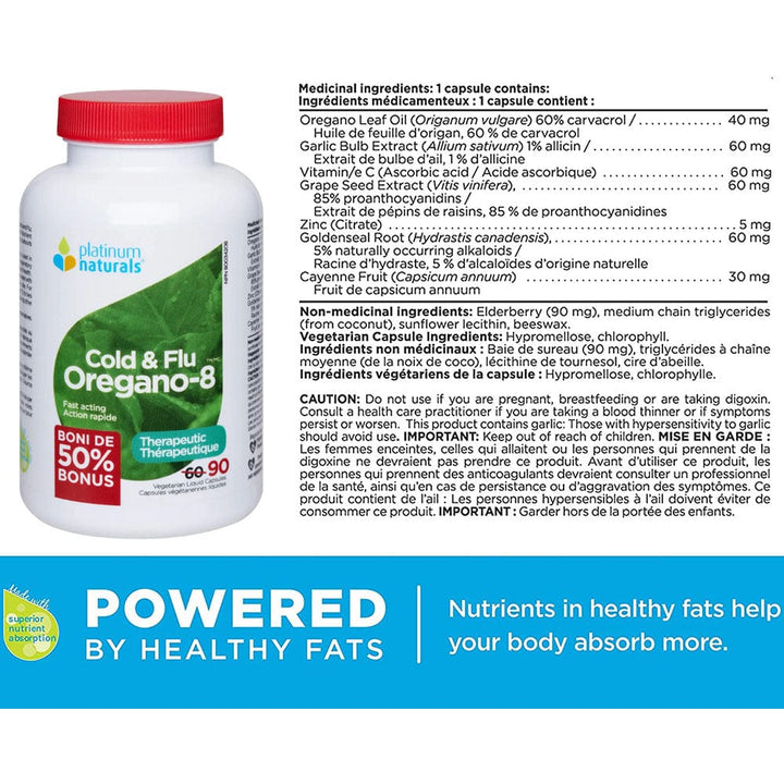 Platinum Naturals Oregano-8 Cold & Flu 90caps (Bonus Size)