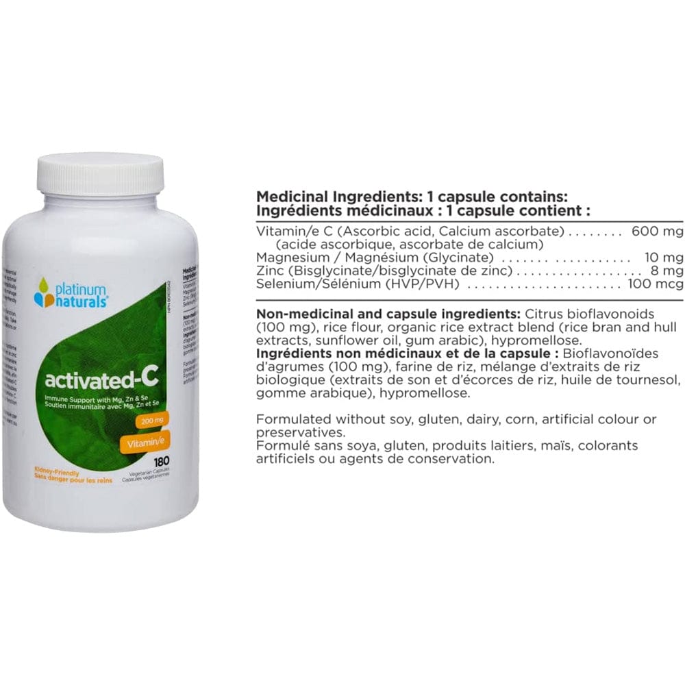 Platinum Naturals Vitamin C 600mg, 180vcaps