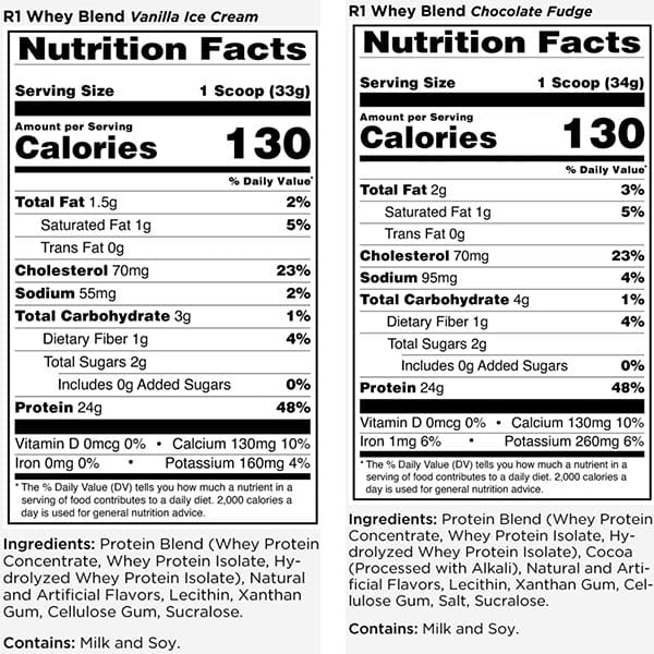 Rule1 Whey Blend Protein 5lbs | Supplement Facts