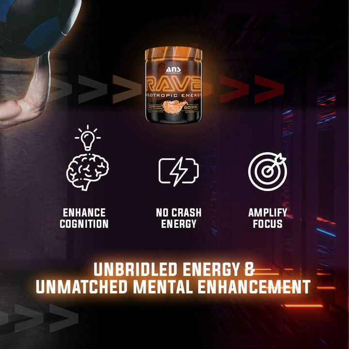 ANS RAVE, 60 servings | Best Nootropic Pre Workout Supplements
